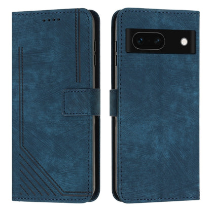 Blue leather-style flip phone case with card pocket and stitched trim
