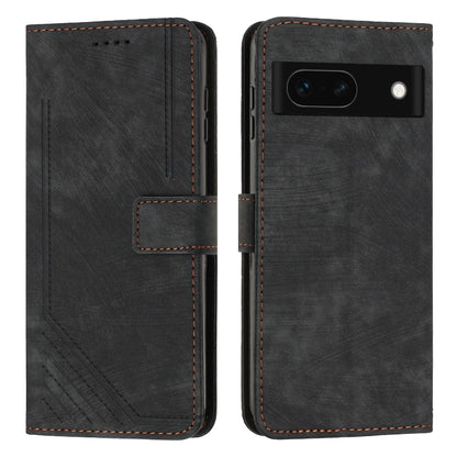 Dark gray leather-style flip phone case with card pocket and stitched trim