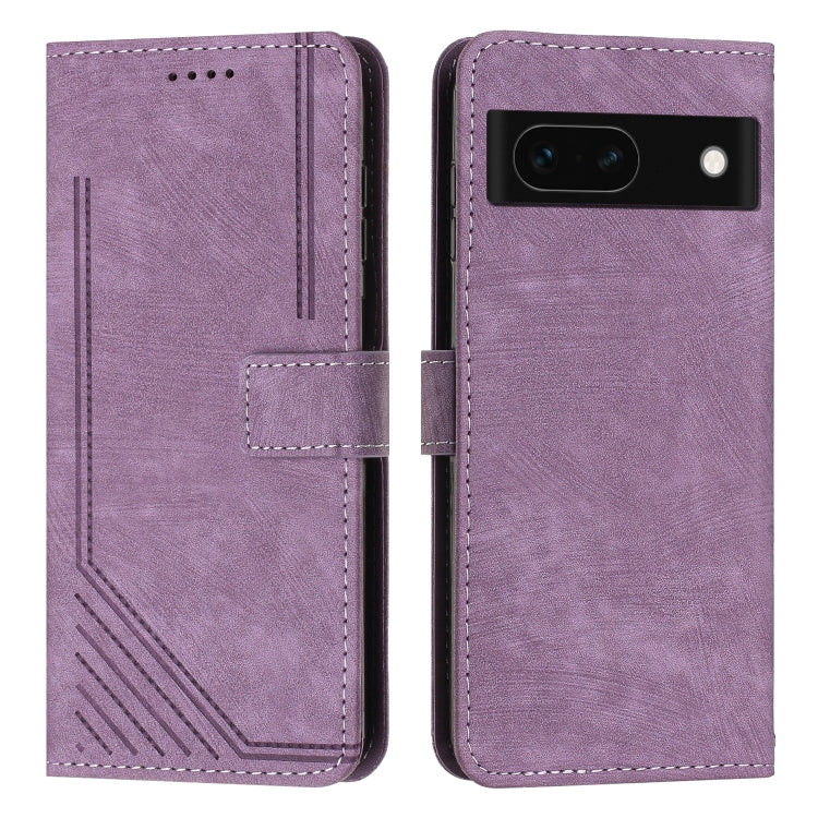Purple leather-style flip phone case with card pocket and stitched trim