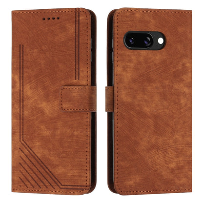 Brown leather flip phone case with card slot and stitched stripe detail