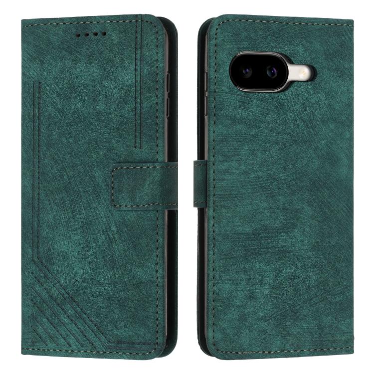 Green leather folio phone case with stripe texture, stitched card slot and cutouts