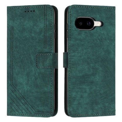 Green leather folio phone case with stripe texture, stitched card slot and cutouts