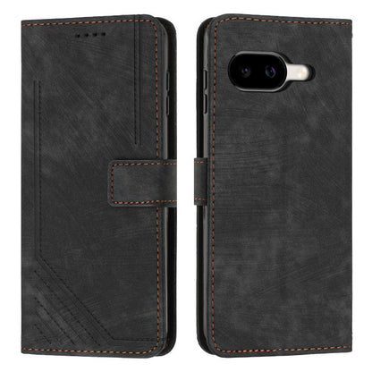 Black leather folio phone case with stripe texture, stitched card holder and device cutouts