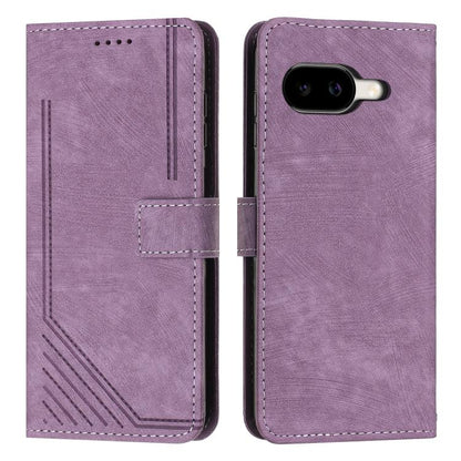 Purple leather folio phone case with stripe texture, stitched card slot and camera cutout