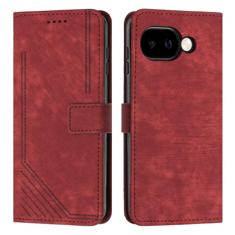 Red leather phone case with lanyard, flip design and stitched card slot