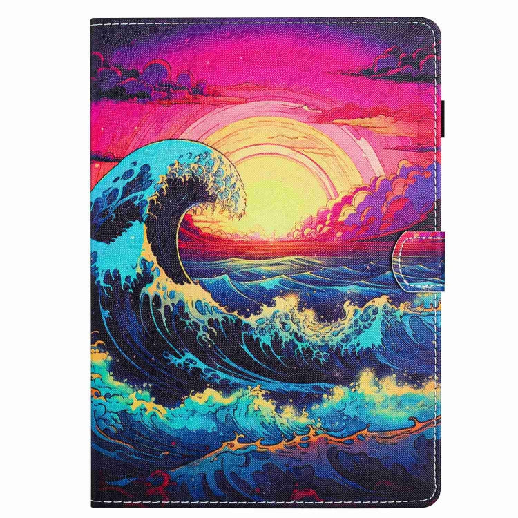 Folio tablet case with colorful wave artwork and stitched edges