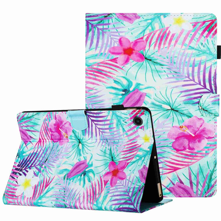 Tropical floral waves painted leather tablet case with foldable stand and magnetic flap