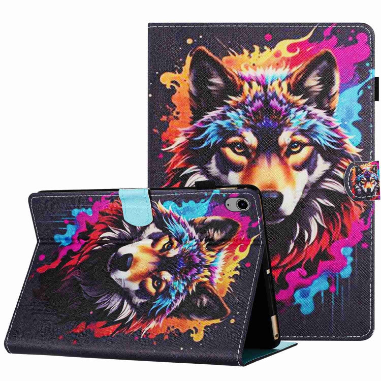 Neon animal face painted leather tablet case with foldable stand and magnetic strap