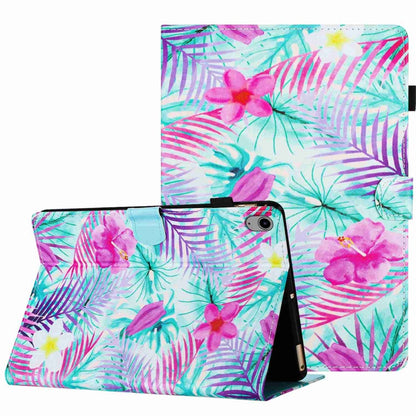 Smart leather tablet case with colorful tropical floral leaf pattern and fold stand