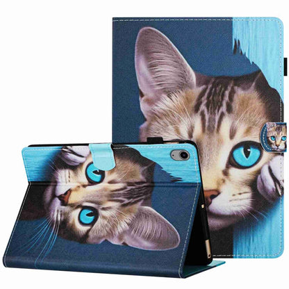 Smart leather tablet case with tabby cat face print and fold stand