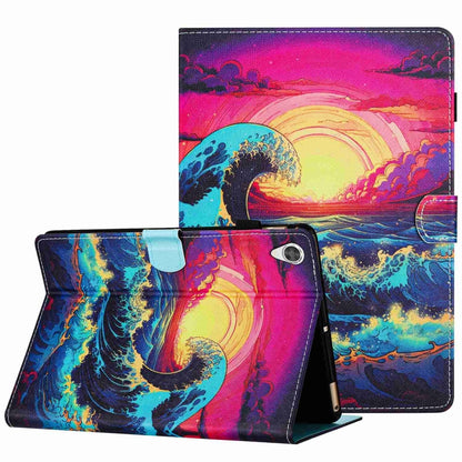 Smart leather tablet case with colorful ocean wave sunset art and fold stand