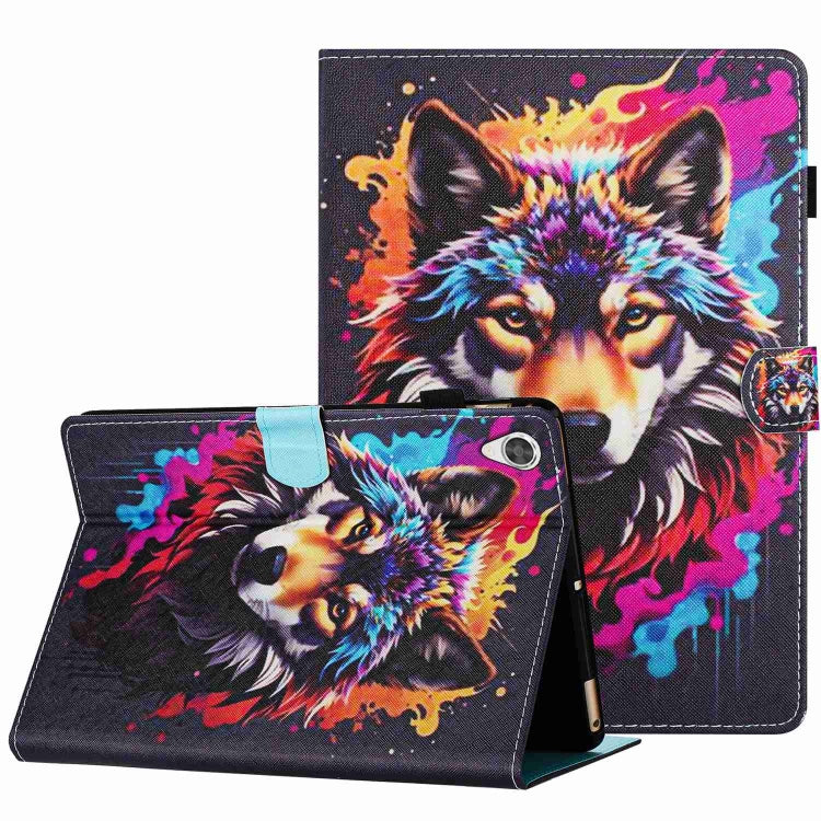 Smart leather tablet case with colorful wolf face print and fold stand