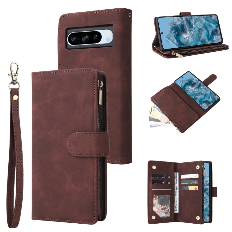 Wine red leather phone wallet case with card slots, wrist strap, flip cover