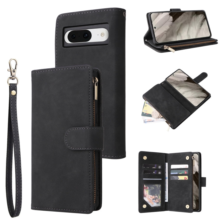 Black leather phone wallet case with card slots and wrist strap, flip cover