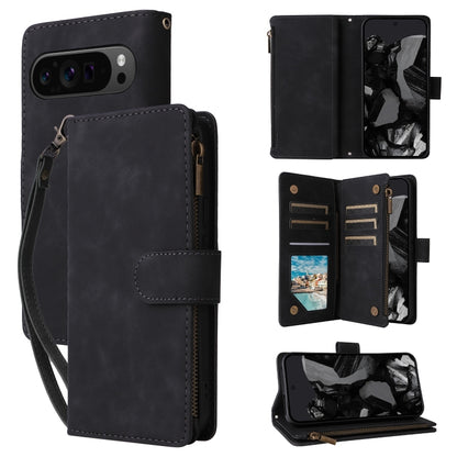Black leather wallet phone case with card slots and fold-over folio cover for phone protection
