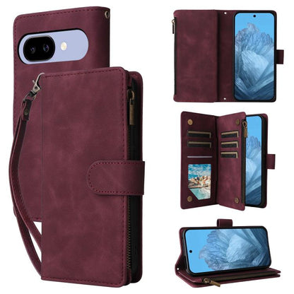Wine red leather wallet phone case with card slots and fold-over folio cover for phone protection