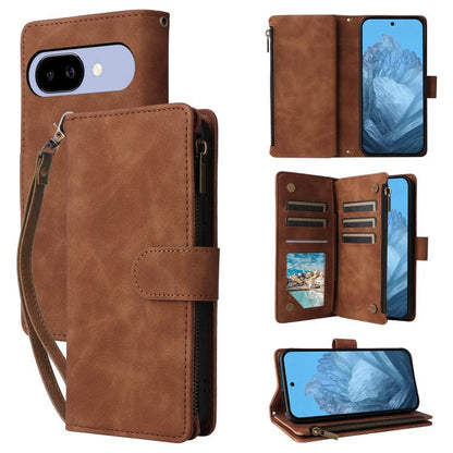 Brown leather wallet phone case with card slots and fold-over folio cover for phone protection