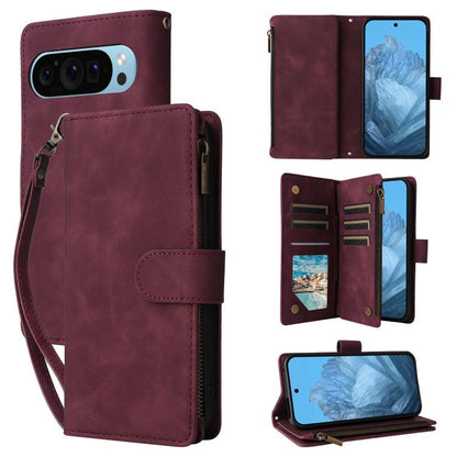 Burgundy leather multi-card wallet phone case with flip cover and card slots