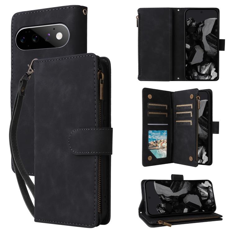 Black leather wallet phone case with multi-card slots and front phone cover