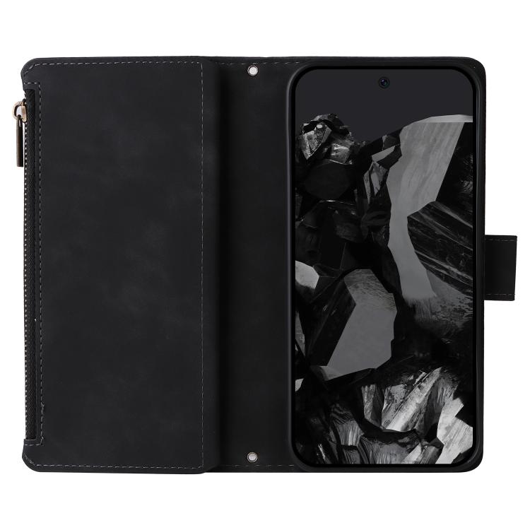 Black leather wallet phone case open with phone cover and card compartments