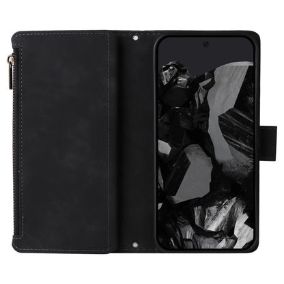 Black leather wallet phone case open with phone cover and card compartments
