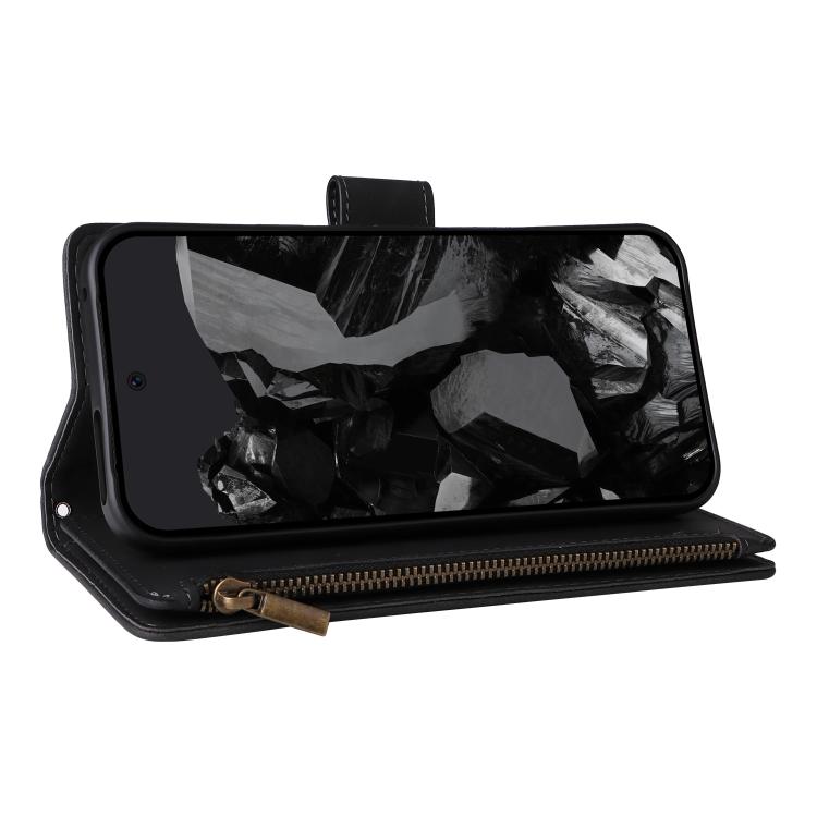 Black leather wallet phone case with zipper pouch for phone and accessories