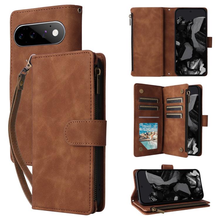 Brown leather wallet phone case with multi-card slots and front phone cover