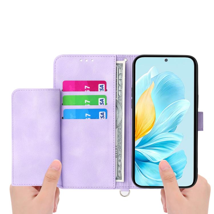Lavender wallet phone case with card slots and open flip cover