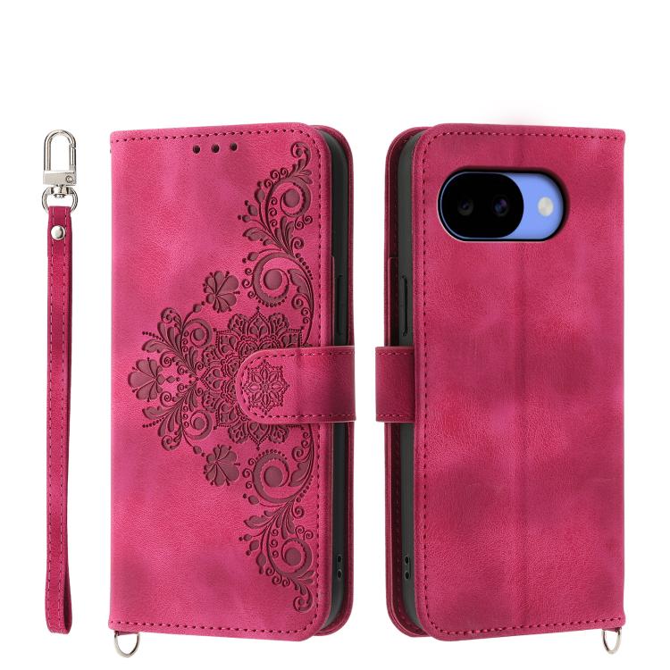 Pink floral embossed wallet phone case with flip cover and camera cutout