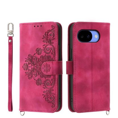 Pink floral embossed wallet phone case with flip cover and camera cutout