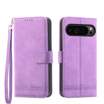 Purple flip phone case with wrist strap, magnetic closure, and camera cutout window