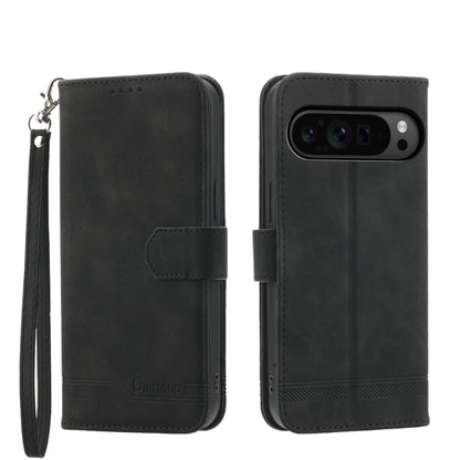 Black flip phone case with wrist strap, magnetic closure, and camera cutout window