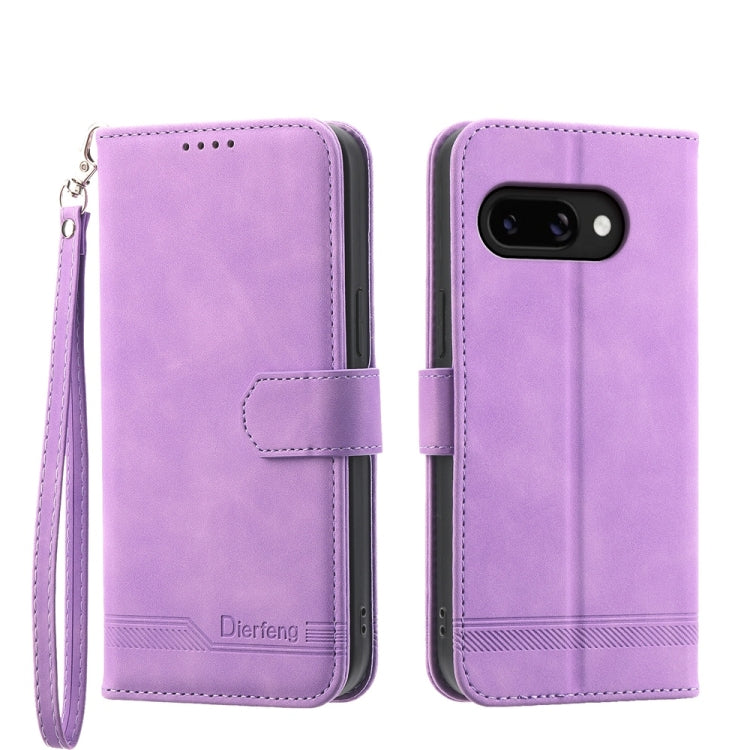 Purple folio phone case with wrist strap, magnetic flap, and dual camera cutout