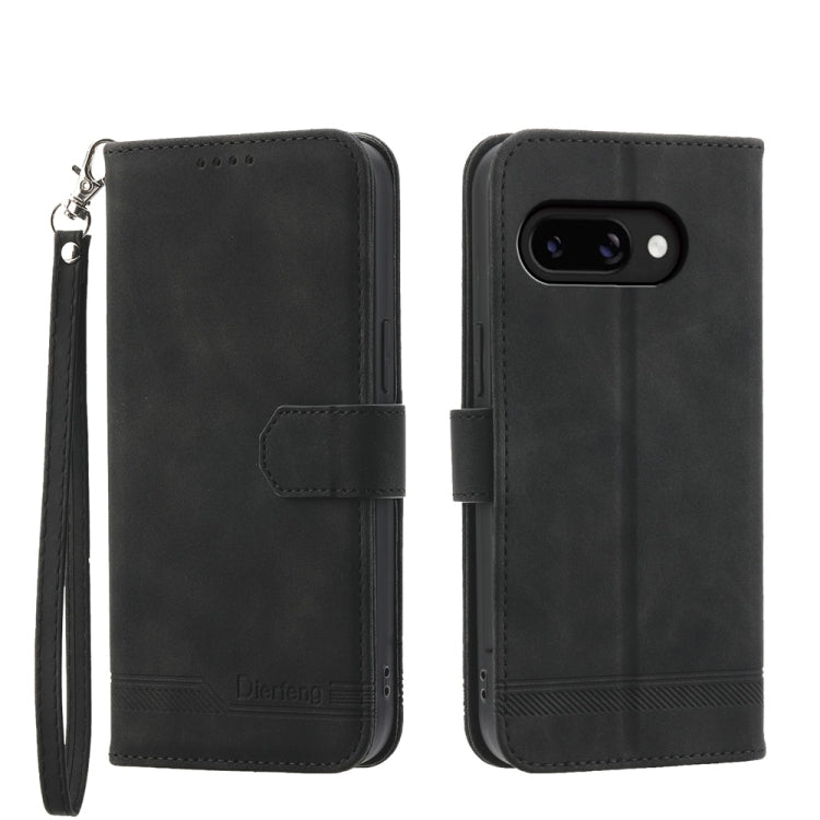 Black folio phone case with wrist strap, magnetic flap, and dual camera cutout