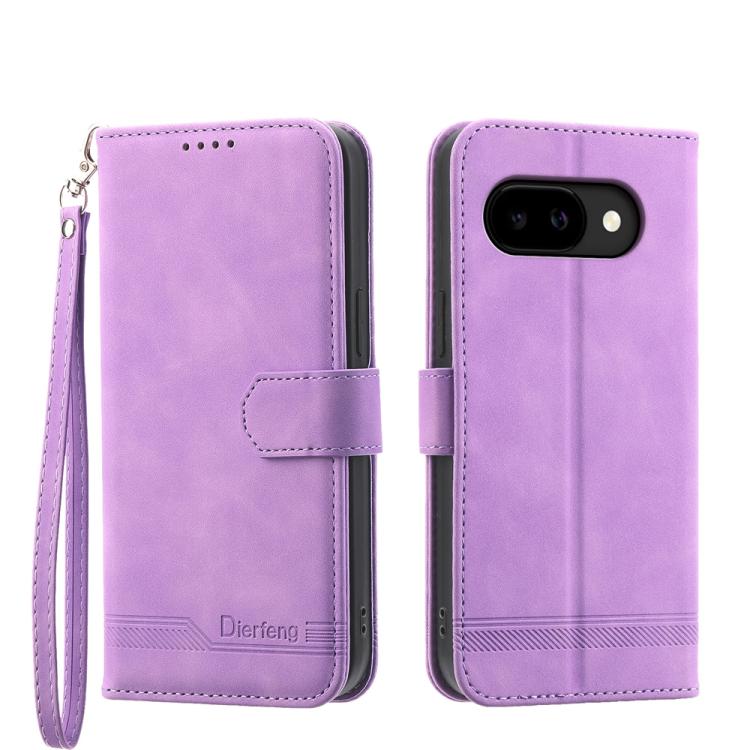 Lavender flip phone case with wrist strap, magnetic flap, and camera opening