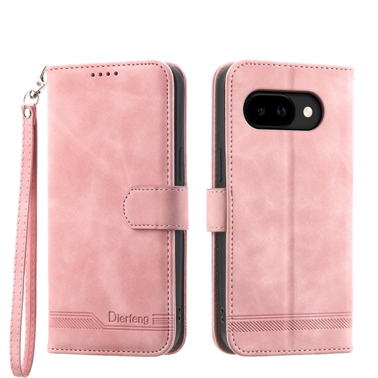 Light pink flip phone case with wrist strap, magnetic flap, and camera opening
