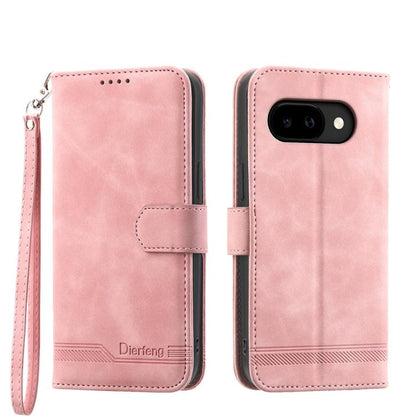 Light pink flip phone case with wrist strap, magnetic flap, and camera opening