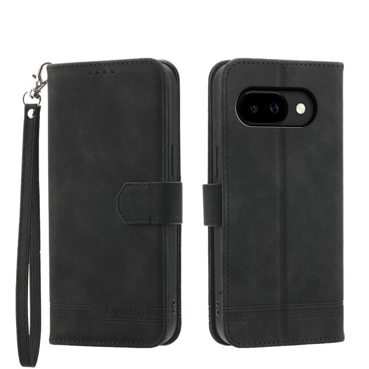 Black folio phone case with wrist strap, magnetic flap, and dual camera cutout