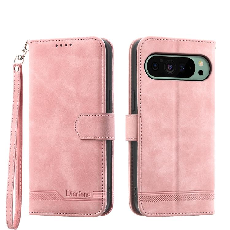 Pink flip phone case with wrist strap, fold-over cover, and camera cutout