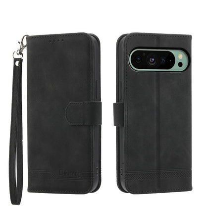 Black leather-style flip phone case with wrist strap, magnetic flap, and camera opening