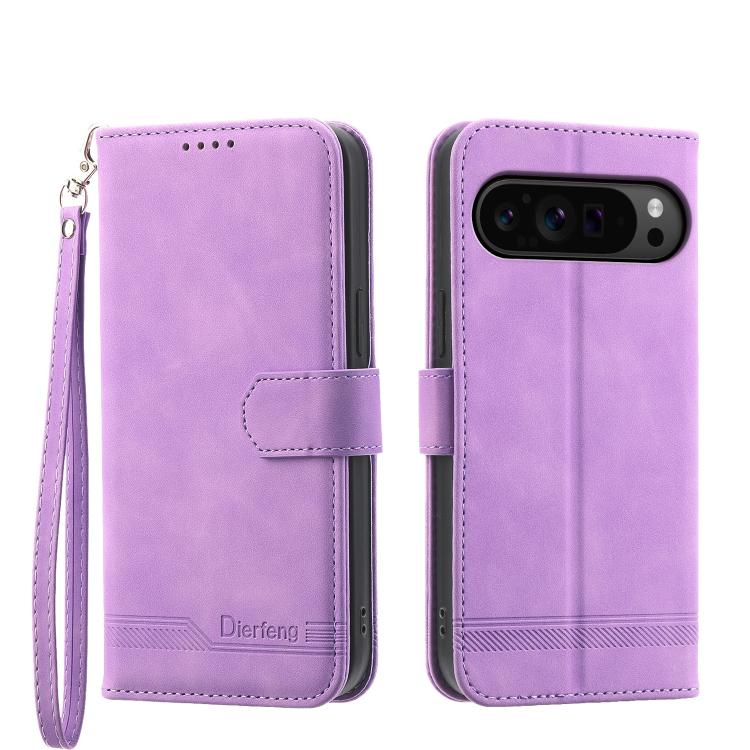 Purple flip phone case with wrist strap, magnetic-style strap, and camera cutout
