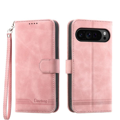 Pink flip phone case with wrist strap, card slot flap, and camera cutout