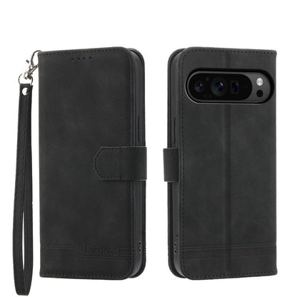 Black flip phone case with wrist strap, fold-over cover, and camera cutout