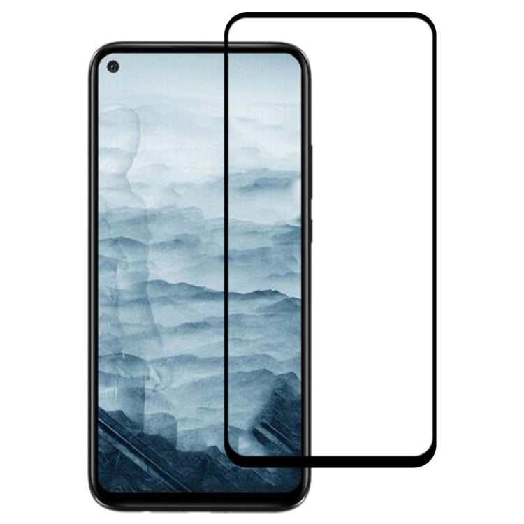 Tempered glass screen protector aligned on smartphone screen with black border