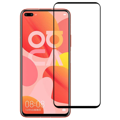Tempered glass screen protector film with black border for full front coverage on orange phone display