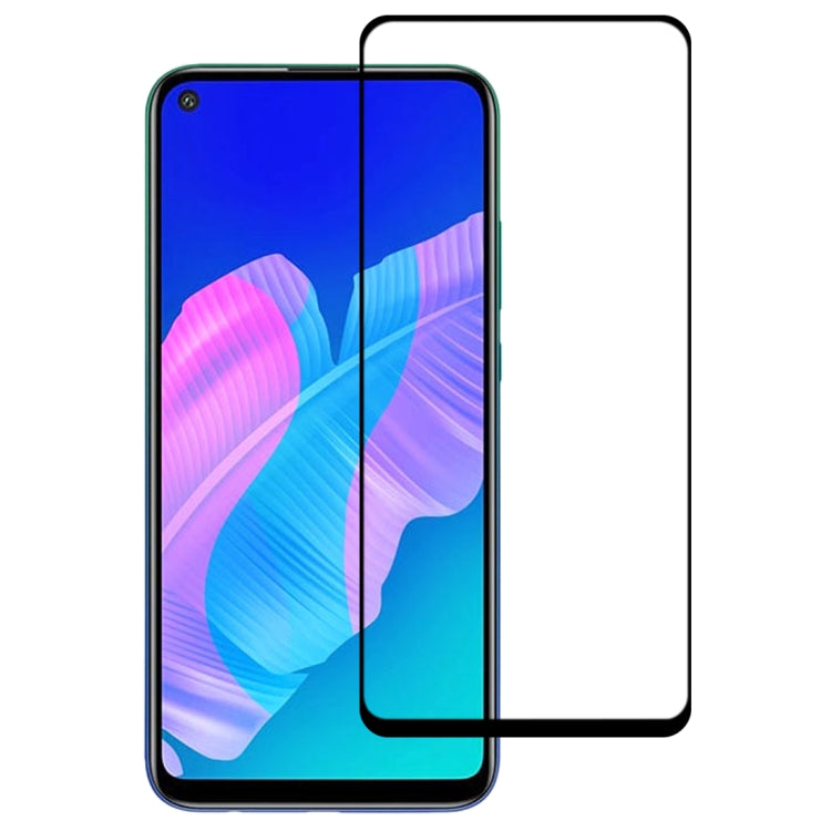 Tempered glass screen protector film with black border for full front coverage on blue-teal phone display