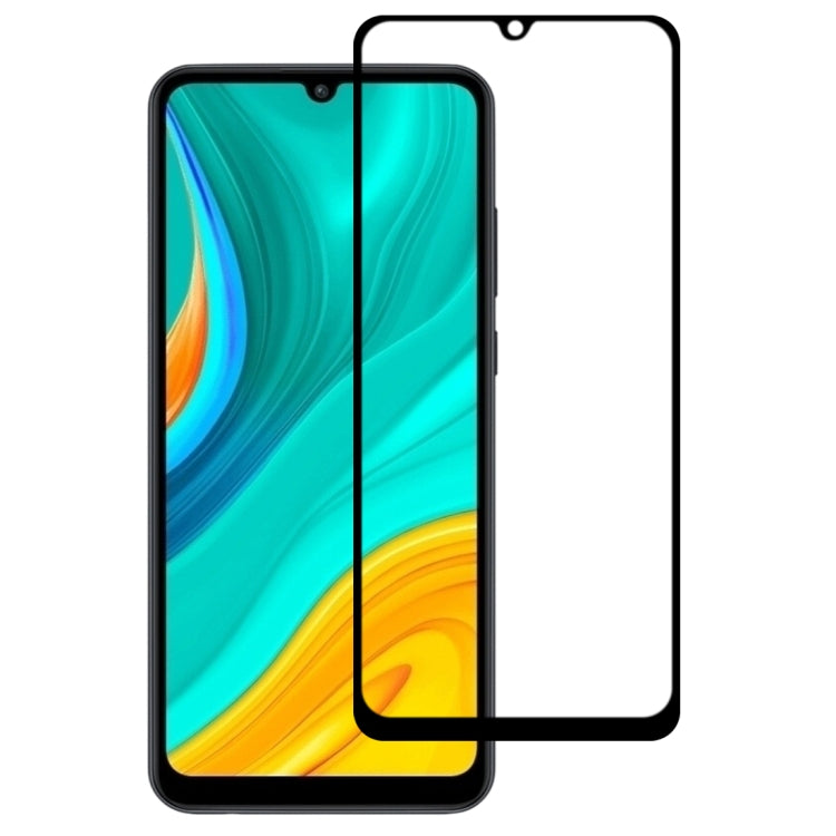 Tempered glass screen protector film with black border for full front coverage on green phone display