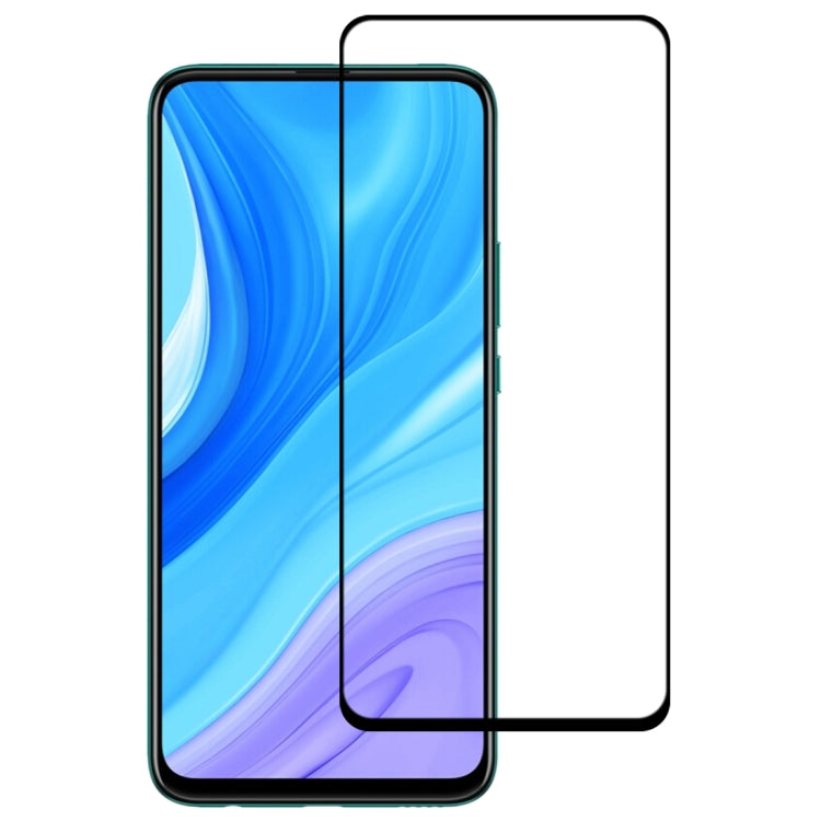 Tempered glass screen protector film with black border for full front coverage on blue phone display