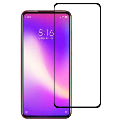 Clear full-screen tempered glass screen protector film with black edge on purple phone