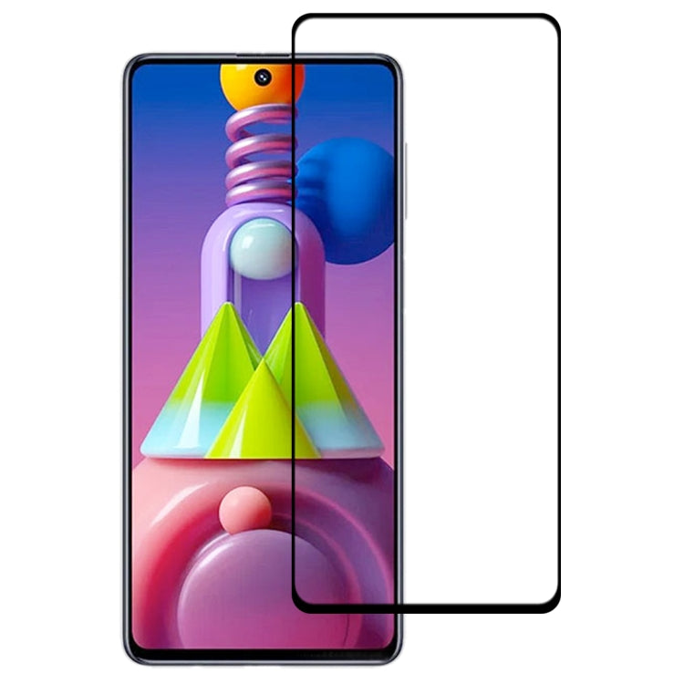 Full-screen tempered glass screen protector film covers phone display with adhesive